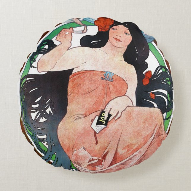 JOB, Alphonse Mucha Throw Pillow (Front)