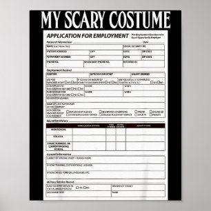Job Application Funny Y Halloween Costume Trick Or Poster