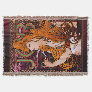 JOB by Alphonse Mucha Vintage Art Nouveau Artwork Throw Blanket