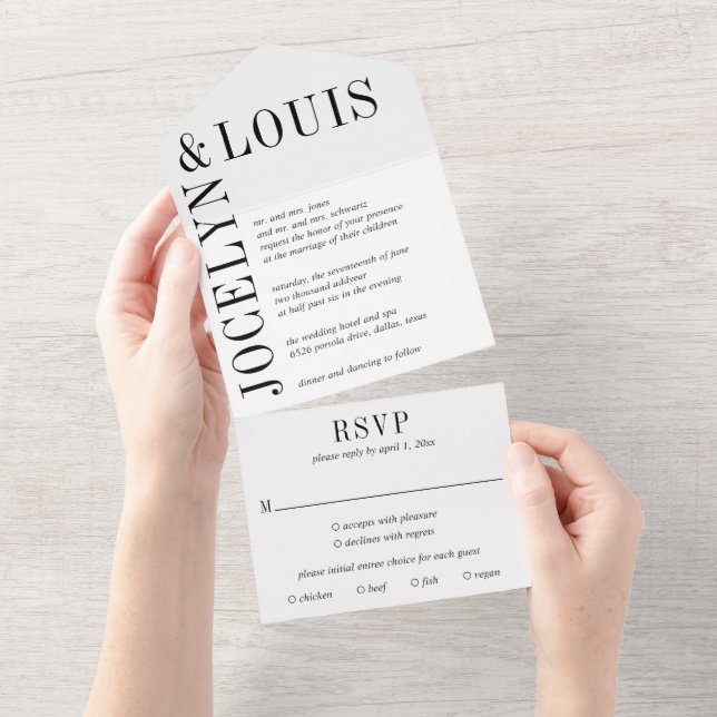 Jocelyn Black and White Modern Wedding All In One Invitation (Tearaway)