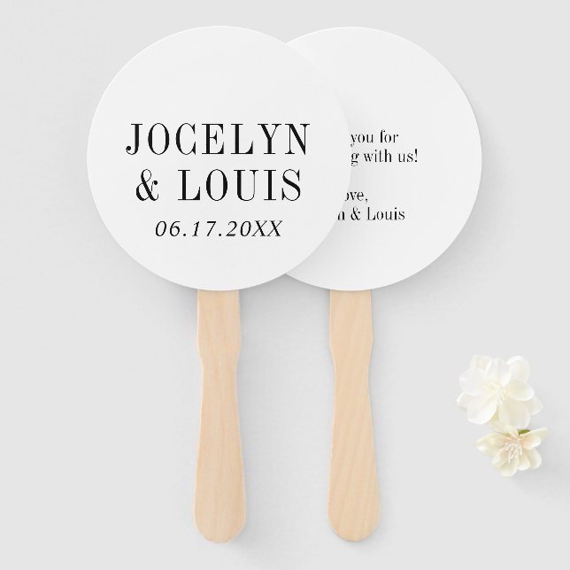 Jocelyn Black and White Modern Wedding Hand Fan (Front and Back)