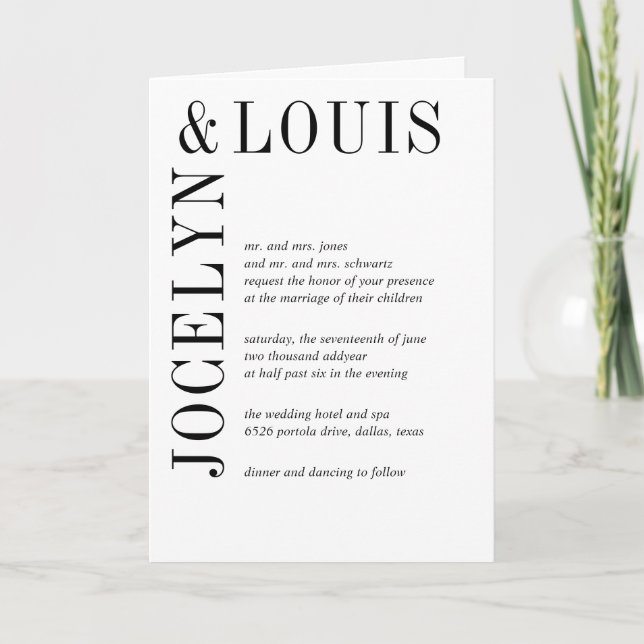 Jocelyn Black and White Modern Wedding Invitation (Front)