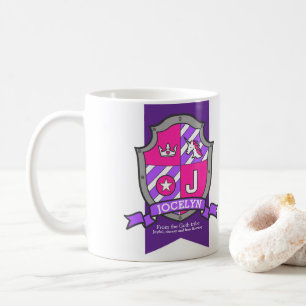 Jocelyn letter J crest pink unicorn name meaning Coffee Mug