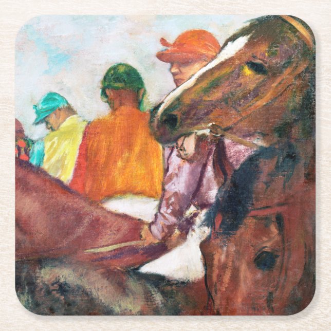 Jockey and Horse, Edgar Degas Square Paper Coaster (Front)