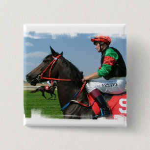Jockey and Horse Square Pin