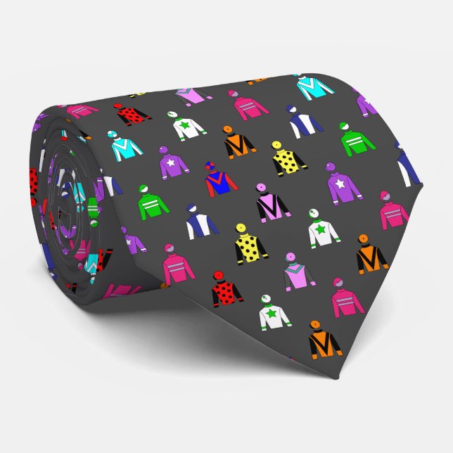 Jockey Horse Racing Pattern Grey Tie (Rolled)