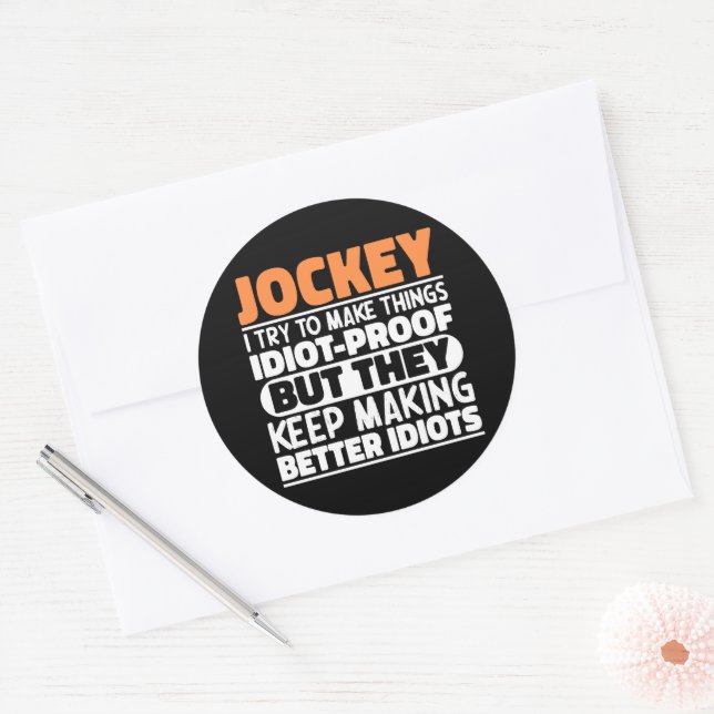 Jockey I Try To Make Things Funny Sayings Jockey Classic Round Sticker (Envelope)