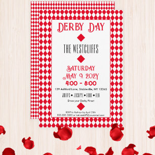 Jockey Silk Diamonds Red and White Derby Invitation