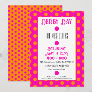 Jockey Silk Dots Hot Pink and Orange Derby Invitation