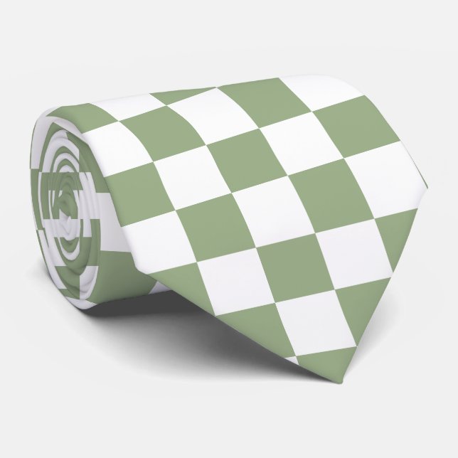 Jockey Silks Chequerboard Sage Green White Derby Tie (Rolled)