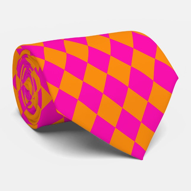 Jockey Silks Diamond Hot Pink and Orange Neck Tie (Rolled)