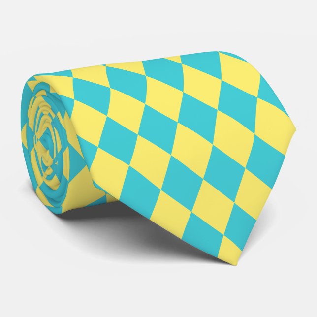 Jockey Silks Diamond Turquoise and Yellow Neck Tie (Rolled)