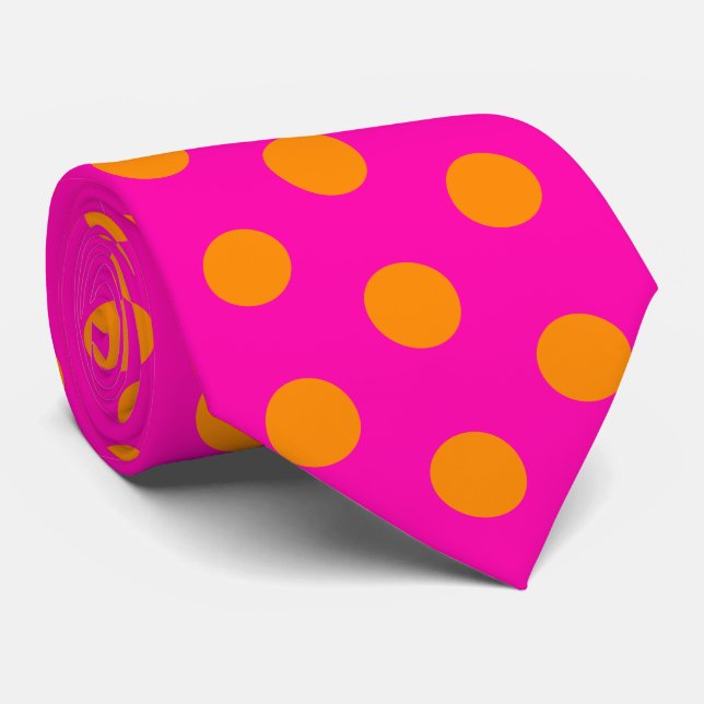 Jockey Silks Dots Hot Pink and Orange Derby Tie (Rolled)