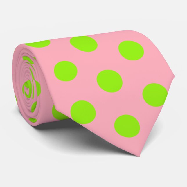 Jockey Silks Lime Green Dots on Light Pink Derby Tie (Rolled)