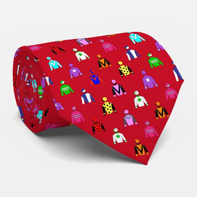 Jockey Silks on Red Fun Horse Racing Tie (Rolled)