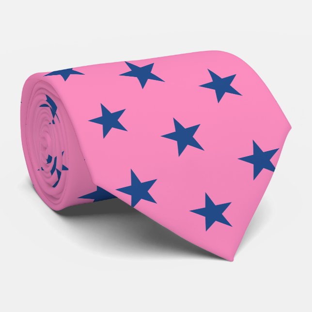 Jockey Silks Pink with French Blue Stars Derby Tie (Rolled)