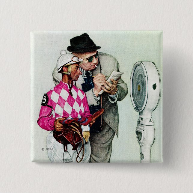 Jockey Weighing In by Norman Rockwell 15 Cm Square Badge (Front)