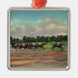 Jockeys Finishing Horse Race at Race Track Metal Ornament
