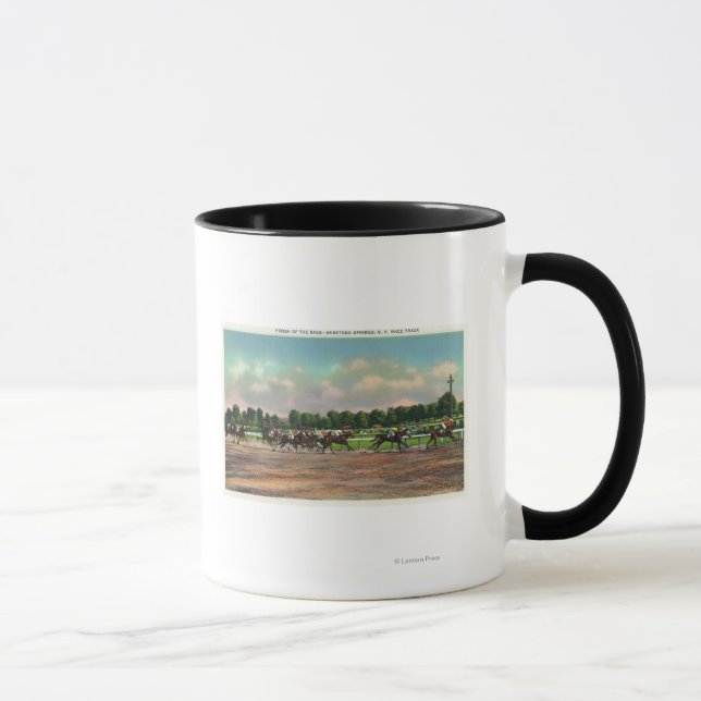 Jockeys Finishing Horse Race at Race Track Mug (Right)