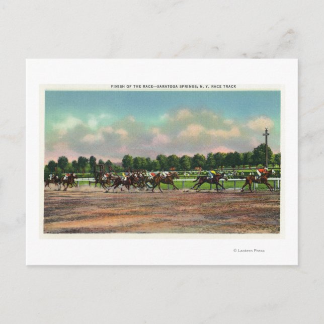 Jockeys Finishing Horse Race at Race Track Postcard (Front)