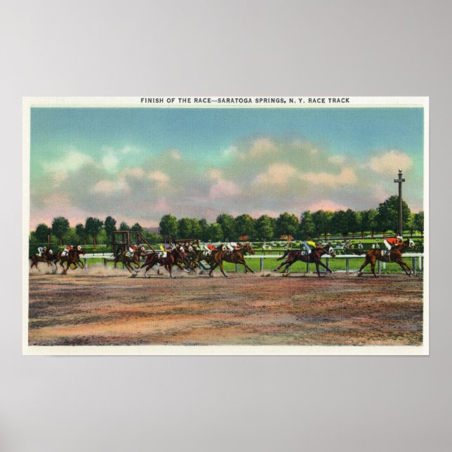 Jockeys Finishing Horse Race at Race Track Poster (Front)