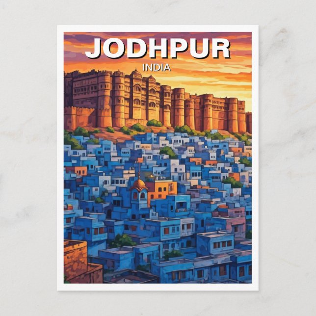 Jodhpur India Blue houses Sunset Postcard (Front)