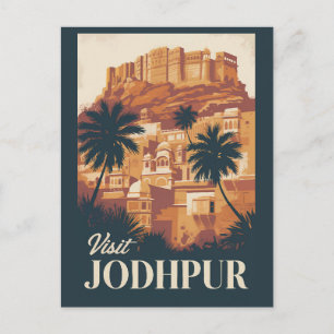 Jodhpur India Illustration Travel Art Vintage Postcard