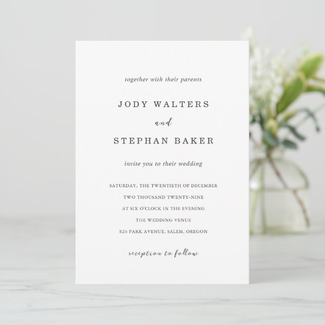 Jody Simple Elegant Wedding Invitation (Standing Front)
