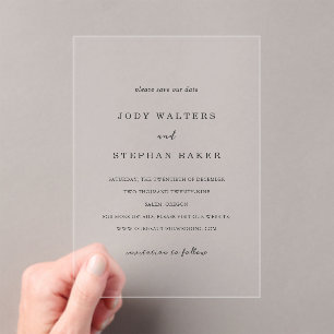 Jody Simple Elegant Wedding Save the Date Acrylic Invitations