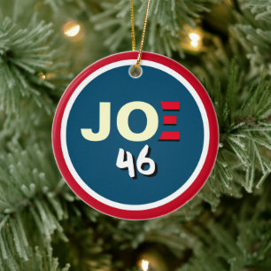 JOE 46 BIDEN Red White Blue Christmas Ceramic Ornament