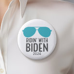 Joe Biden 2024 - Ridin' with Biden 6 Cm Round Badge<br><div class="desc">A fun design featuring a aviator sunglasses in a modern teal colour. He is running in the 2024 election in the Democrat Primary. Check our store for other candidates and campaigns.</div>