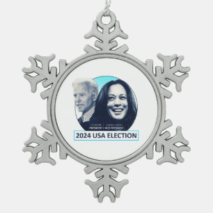 Joe Biden and Kamala Harris 2024 USA ELECTION  Snowflake Pewter Christmas Ornament