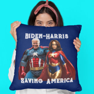 Joe Biden and Kamala Harris as  Superheros Cushion