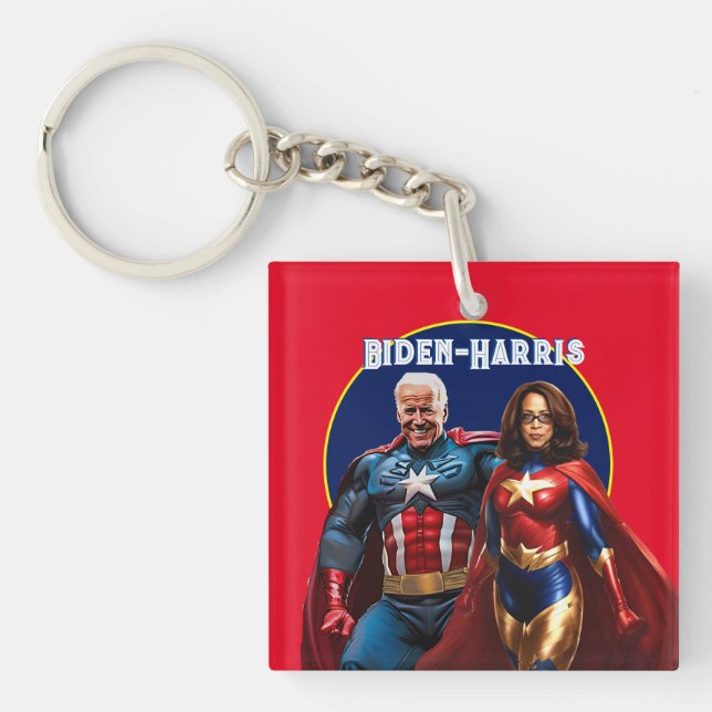 Joe Biden and Kamala Harris as  Superheros Key Ring (Front)