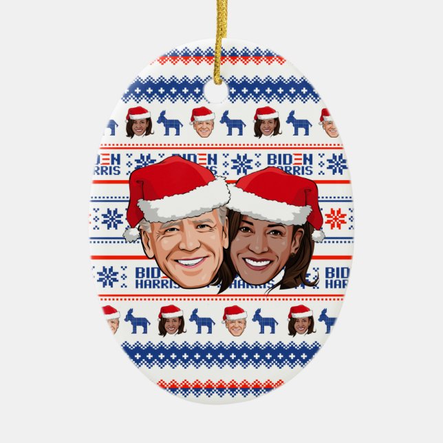 Joe Biden and Kamala Harris Christmas Ceramic Ornament (Front)