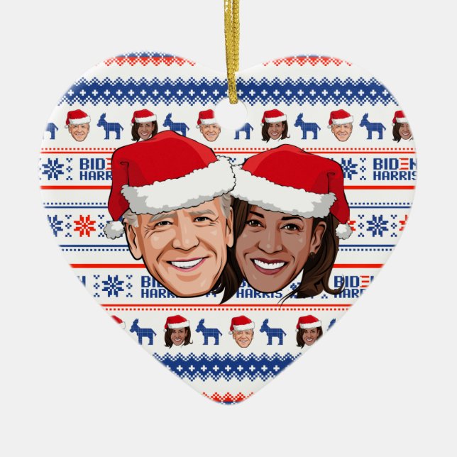 Joe Biden and Kamala Harris Christmas Ceramic Ornament (Front)