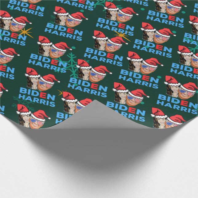 joe biden and kamala harris christmas santa hat wrapping paper (Corner)