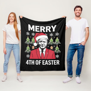 Joe Biden Christmas Santa Hat Merry 4th Of Easter  Fleece Blanket