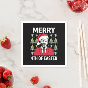 Joe Biden Christmas Santa Hat Merry 4th Of Easter Napkin