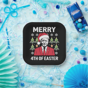 Joe Biden Christmas Santa Hat Merry 4th Of Easter  Paper Plate