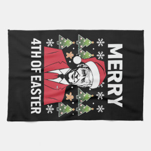 Joe Biden Christmas Santa Hat Merry 4th Of Easter  Tea Towel