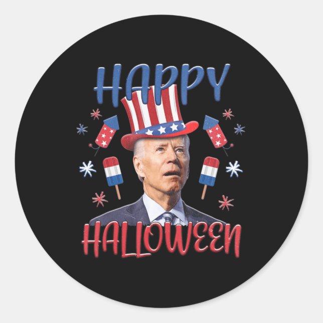 Joe Biden Confused Merry 4th Of Halloween Fourth O Classic Round Sticker (Front)