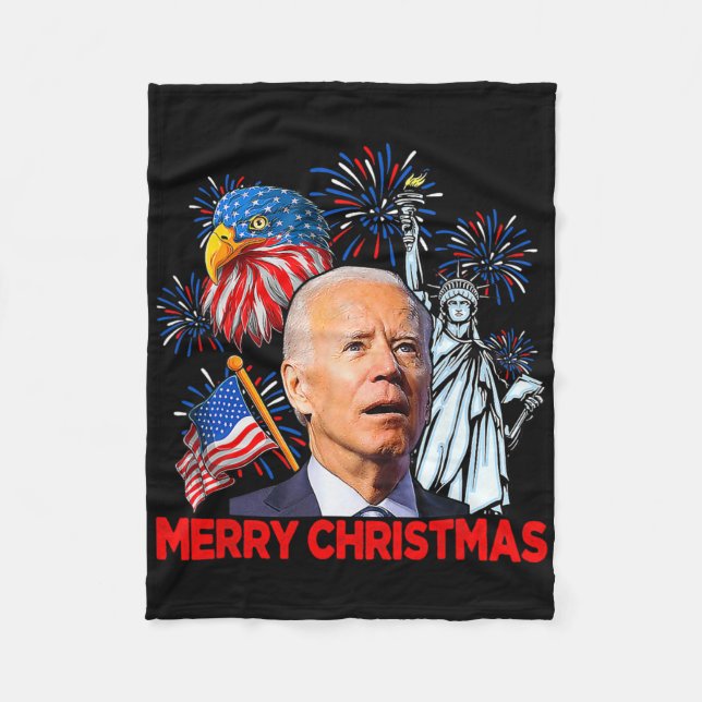 Joe Biden Confused Patriotic Merry Christmas For 4 Fleece Blanket (Front)