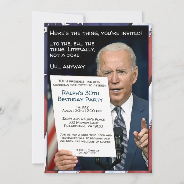 Joe Biden Customisable Party Invitation (Front)