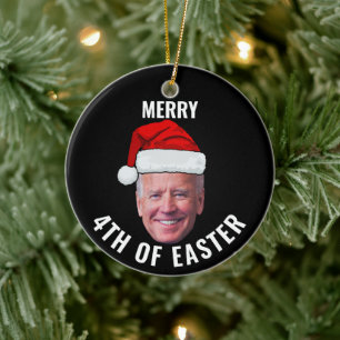 Joe Biden Face Santa Happy 4th Of Easter Christmas Ceramic Ornament