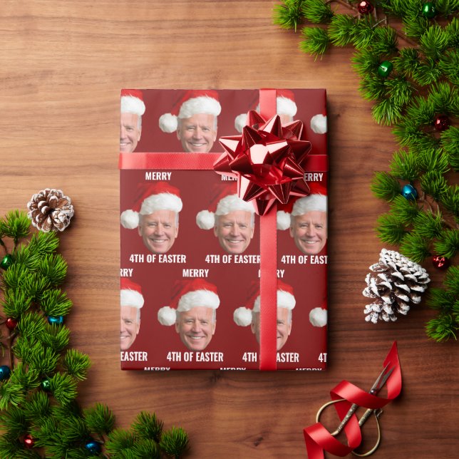 Joe Biden Face Santa Happy 4th Of Easter Christmas Wrapping Paper (Holiday Gift)