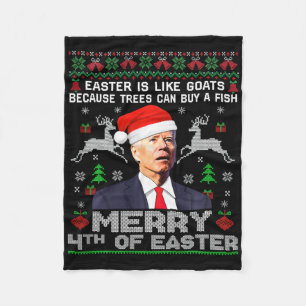 Joe Biden Happy 4th Easter Ugly Christmas Sweater Fleece Blanket