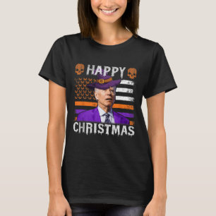 Joe Biden Happy Halloween Happy Christmas Us Flag T-Shirt
