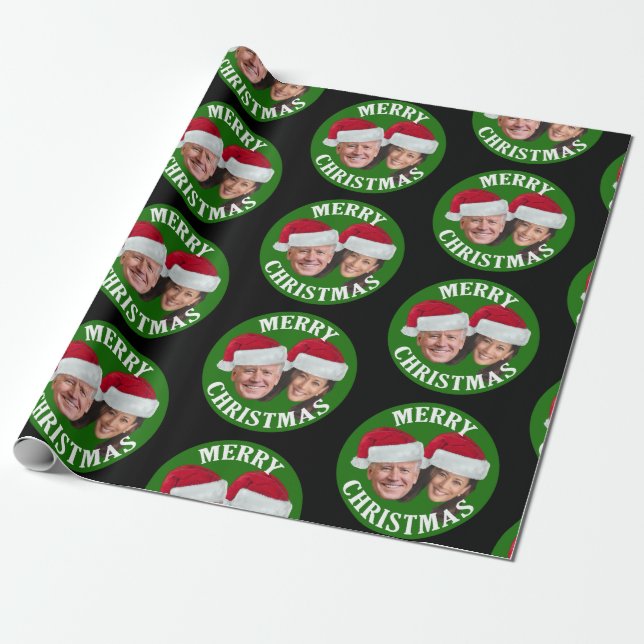 Joe Biden Kamala Harris 2020 w/ Santa Hats - Black Wrapping Paper (Unrolled)