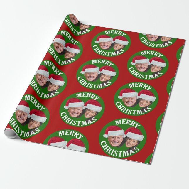 Joe Biden Kamala Harris 2020 w/ Santa Hats - Red Wrapping Paper (Unrolled)